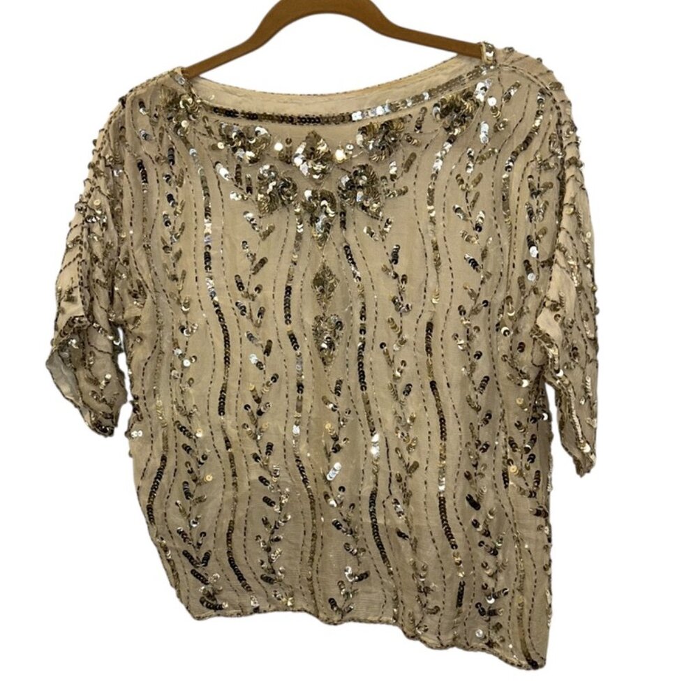 Vintage Silk India all sequin bone white top STUNNING small